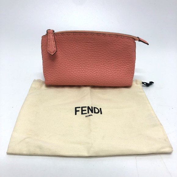 FENDI 8N0114 Selleria Cosmetic Pouch, Leather, Pink, Women's